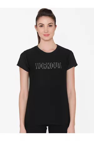Clovia Women Black Printed Round Neck T-shirt