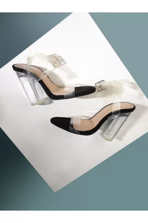 Truffle Collection Open Toe Block Heels With Buckles