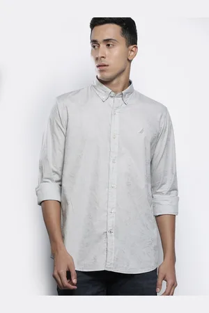 Nautica Classic Fit Self Design Striped Pure Cotton Casual Shirt