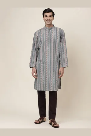 Fabindia Mandarin Collar Ethnic Motifs Printed Straight Cotton Kurta