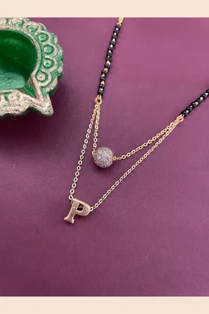 Digital Dress Room Gold-Plated Beaded AD Studded P Letter Mangalsutra
