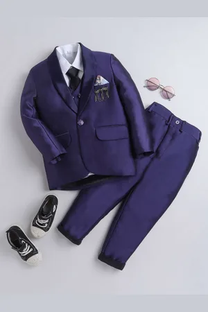 DKGF FASHION Boys Purple Single-Breasted Suit