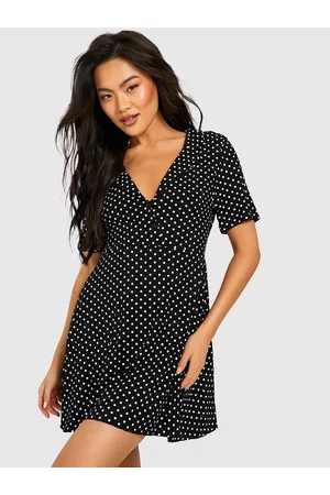 Boohoo Polka Dots Printed A-Line Mini Dress