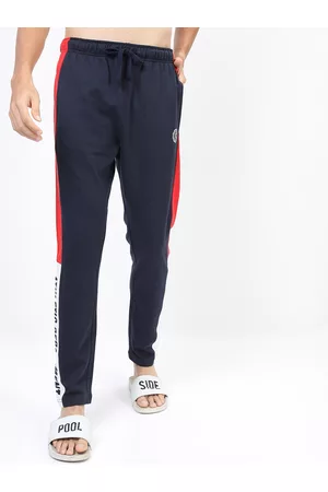 Ketch Men Navy Blue & Red Typography Printed Track Pants
