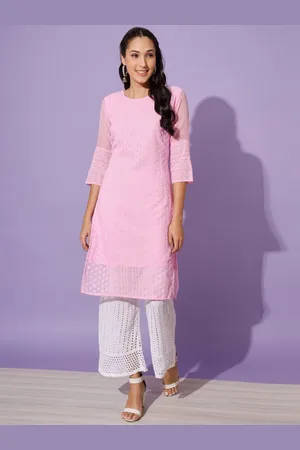 GUFRINA Floral Embroidered Chikankari Regular Kurta with Trousers