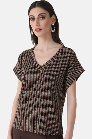 Kazo Vertical Striped V-Neck Extended Sleeves Top