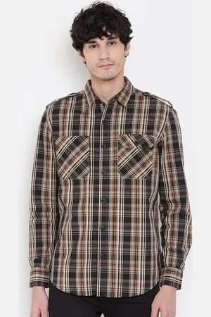 Punk Tartan Checked 2 Pockets Twill Cotton Casual Shirt