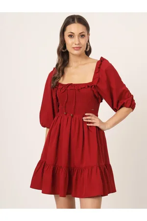 BEATNIK Square Neck Puff Sleeve Fit & Flare Dress