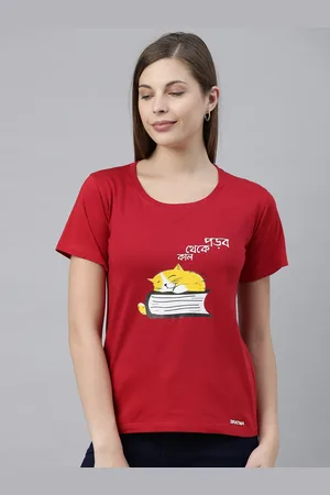 BRATMA Women Red Printed Round Neck T-shirt
