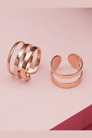 karatcart Set of 2 Rose Gold-Plated Elegant Couple Adjustable Band Ring