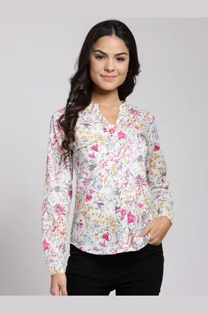 Cation Women Off-White & Pink Regular Fit Printed Casual Shirt