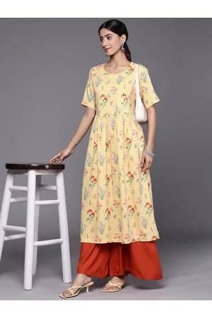 Biba Pure Cotton Striped With Floral Detail Anarkali Kurta