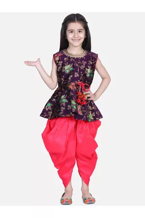BownBee Girls Purple & Pink Printed Kurti with Dhoti Pants