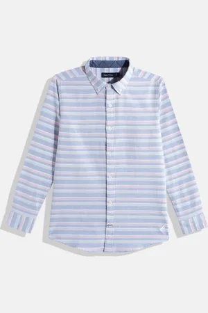 Nautica Boys Multi or Variegated Stripes & Self Design Opaque Pure Cotton Casual Shirt