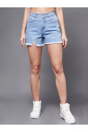 Miss Chase Women Washed Mid-Rise Denim Shorts