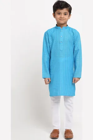 Kraft Boys Turquoise Blue Woven Design Kurta