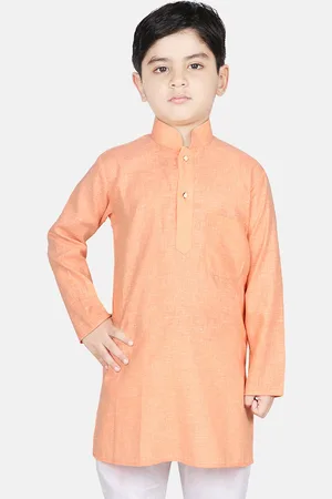 SG Boys Orange Solid Straight Kurta