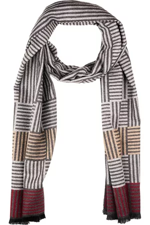 The Tie Hub Men Striped Woolen Scarf With Frayed Border
