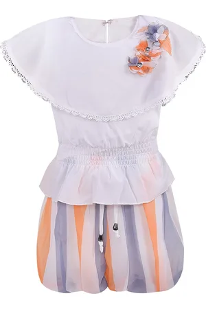 Wish Karo Girls White & Orange Top with Shorts