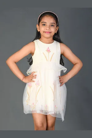 Kids On Board Girls Floral Embroidered Fit & Flare Dress