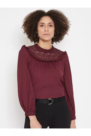 La Zoire Women Maroon Solid Lace Top