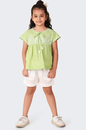 Fabindia Girls Floral Embellished Top with Shorts