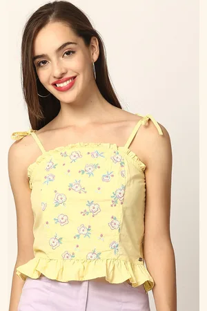 Elle Yellow Printed Peplum Top