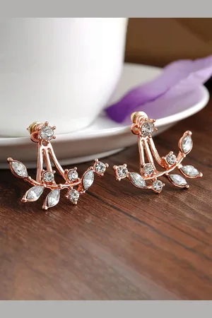 Jewels Galaxy Rose Gold-Plated Contemporary Drop Jacket Earrings