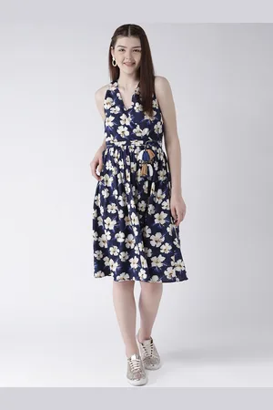 DODO & MOA Women Navy Blue Printed Wrap Dress