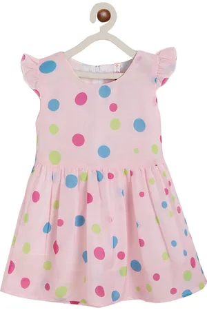 Kids On Board Girls Pink Polka Dot Printed Fit and Flare Dress