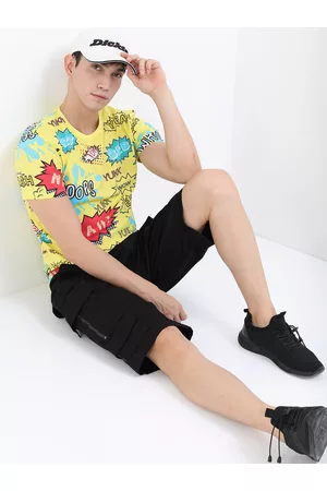 Ketch Men Yellow Printed Slim Fit T-shirt