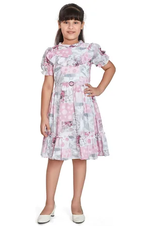 Peppermint Girls Round Neck Abstract Printed Ruffles Fit & Flare Dress
