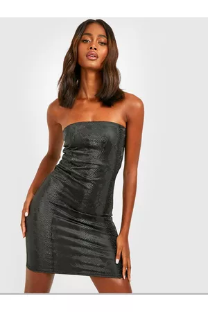Boohoo Faux Leather Snake Print Strapless Bodycon Mini Dress