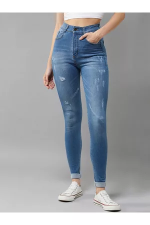 DOLCE CRUDO Women Skinny Fit High-Rise Mildly Distressed Light Fade Stretchable Jeans