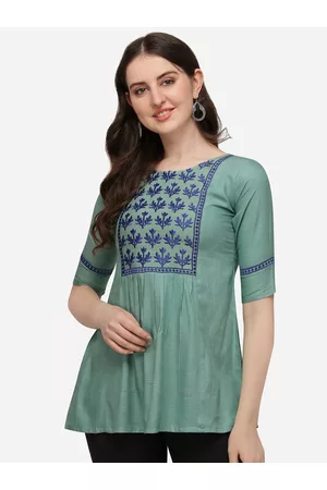 RAJGRANTH Turquoise Blue Floral Embroidered Kurti