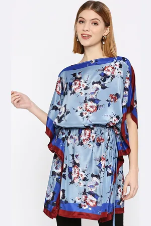 Cloth Haus India Pleated Flared Sleeves Boat Neck Floral Printed Kaftan Kurta