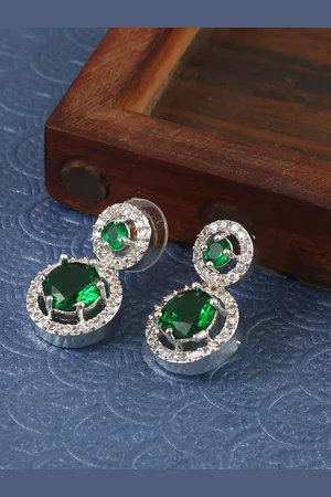 Jewar Mandi Silver Plated Circular Cubic Zirconia Drop Earrings