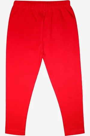 KiddoPanti Girls Red Solid Ankle Length Lycra Legging