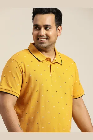 Sztori Men Plus Size Mustard Yellow Printed Polo Collar Pure Cotton T-shirt