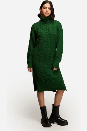 20Dresses Women Green Turtle Neck Midi Sweater Dress