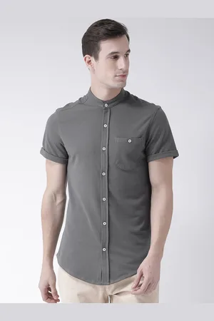 Club York Men Grey Slim Fit Solid Casual Shirt