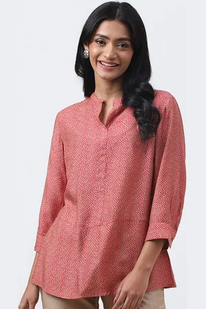 Fabindia Floral Printed Cuffed Sleeves Styled Back Top