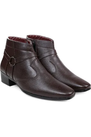 BXXY Men Textured Mid Top Height Increasing Formal Boots