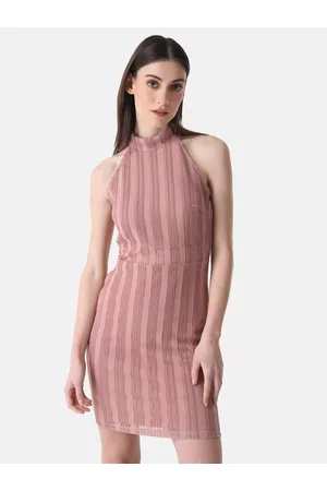Kazo Self Design Halter Neck Bodycon Mini Dress