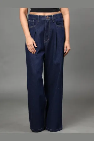 AngelFab Women Jean Wide Leg High-Rise Light Fade Cotton Jeans