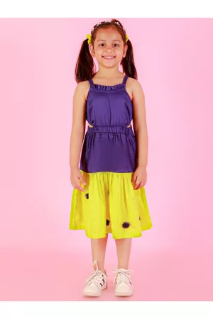 LIL DRAMA Girls Colourblocked Cut-Out Cotton Satin Fit & Flare Midi Dress