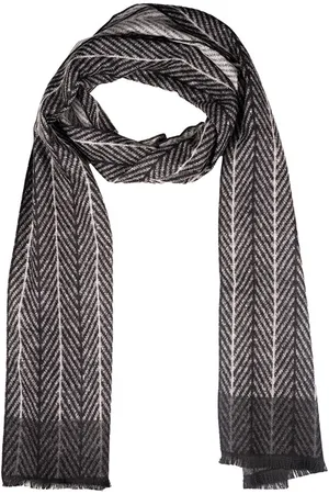 The Tie Hub Men Striped Woolen Scarf With Frayed Border