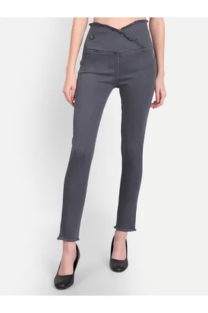 AngelFab Women Washed Skinny Fit Mid-Rise Cotton Denim Jeggings