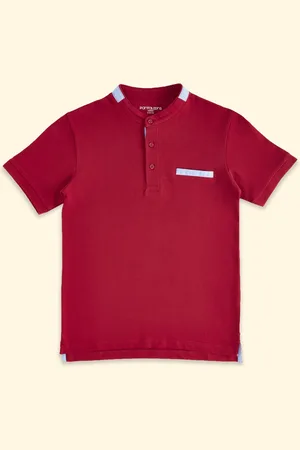 Pantaloons Boys Red Solid Mandarin Collar Cotton T-shirt