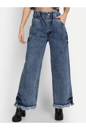 AngelFab Women Jean Wide Leg High-Rise Heavy Fade Cotton Jeans